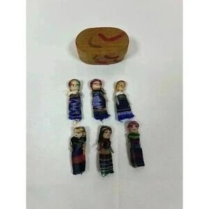 Guatemalan Worry Dolls Set of Six Handmade Wooden Box Children Sleep Legend